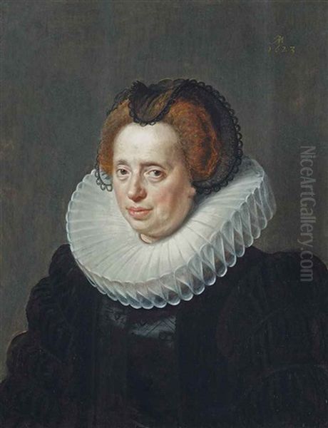 Portrait Of A Lady, Bust-length, In A Black Embroidered Dress And A Ruff Oil Painting by Paulus Moreelse
