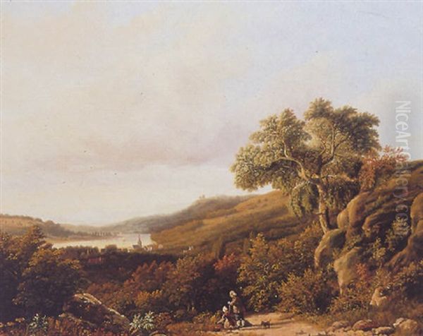 Figures In A Landscape Oil Painting by Jan Evert Morel the Younger