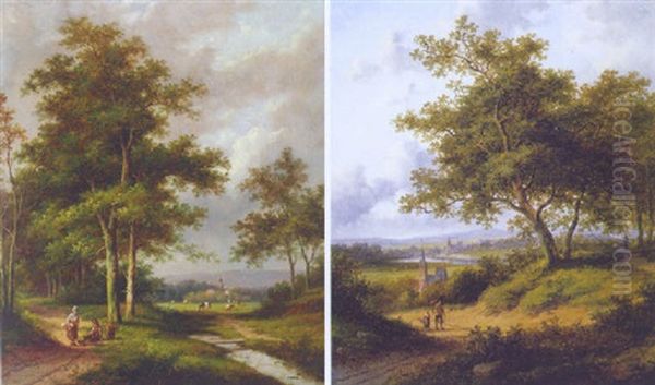 A Wooded River Landscape With Travellers Oil Painting by Jan Evert Morel the Younger