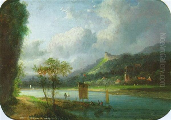 A Rhenish Landscape With Travellers On A Sandy Track At Dusk Oil Painting by Jan Evert Morel the Younger