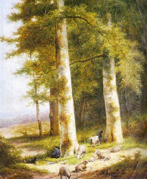A Resting Shepherd And His Flock Oil Painting by Jan Evert Morel the Younger