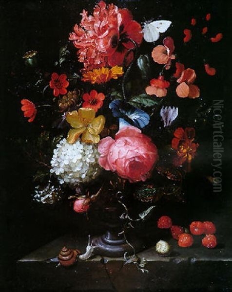 Nature Morte Aux Fruits, Fleurs Et Insectes Oil Painting by Jean-Baptiste Morel
