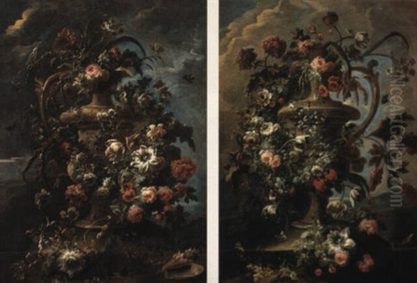 Still Lifes With Flowers In Vases Oil Painting by Jean-Baptiste Morel