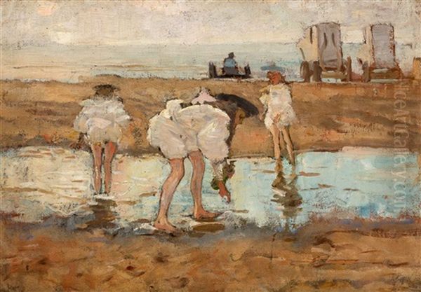 Searching For Shells At The Beach In Zeeland Oil Painting by Willem Ferdinand Abraham Isaac (Vaarzon) Morel