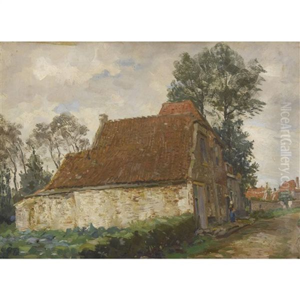 Landliche Strassenpartie Mit Bauerin Oil Painting by Willem Ferdinand Abraham Isaac (Vaarzon) Morel