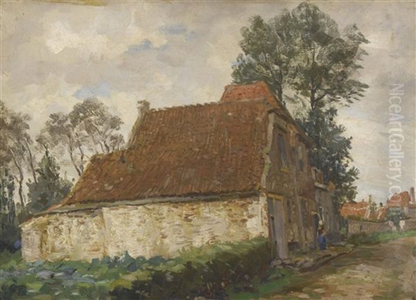 Landliche Strassenpartie Mit Bauerin Oil Painting by Willem Ferdinand Abraham Isaac (Vaarzon) Morel