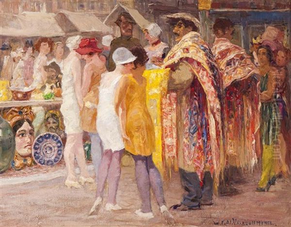 Market Scene In Middelburg Oil Painting by Willem Ferdinand Abraham Isaac (Vaarzon) Morel