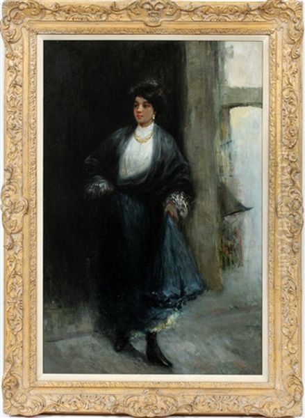 Lady With Shawl Oil Painting by Domenico Morelli