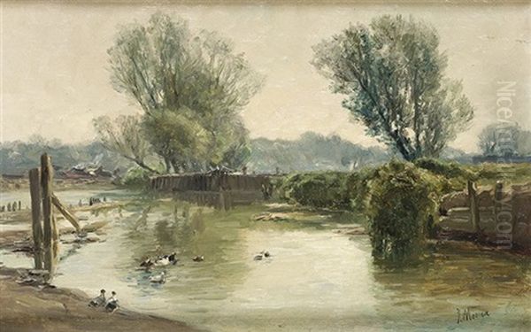 Paisaje Con Laguna Y Patos Oil Painting by Jaime Morera y Galicia