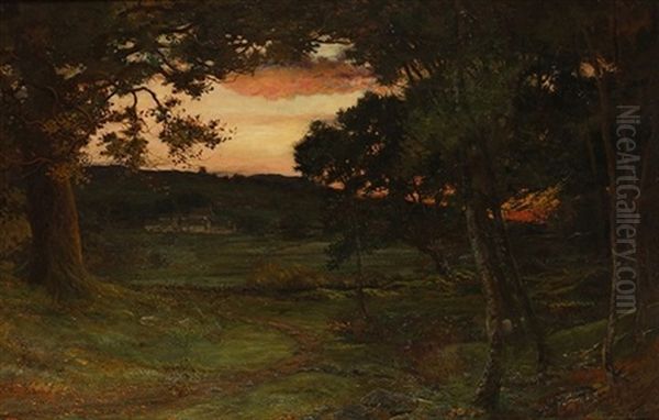 Paisaje Al Atardecer Oil Painting by Jaime Morera y Galicia
