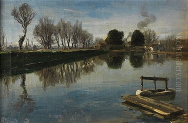 Paisaje De Rio Oil Painting by Jaime Morera y Galicia