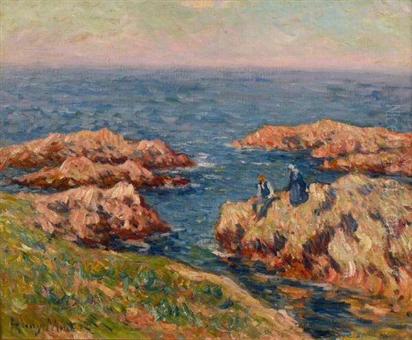 Personnages Sur Une Cote Rocheuse Oil Painting by Henry Moret