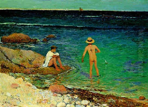 Gavre, Enfants Au Bord De L'eau Oil Painting by Henry Moret