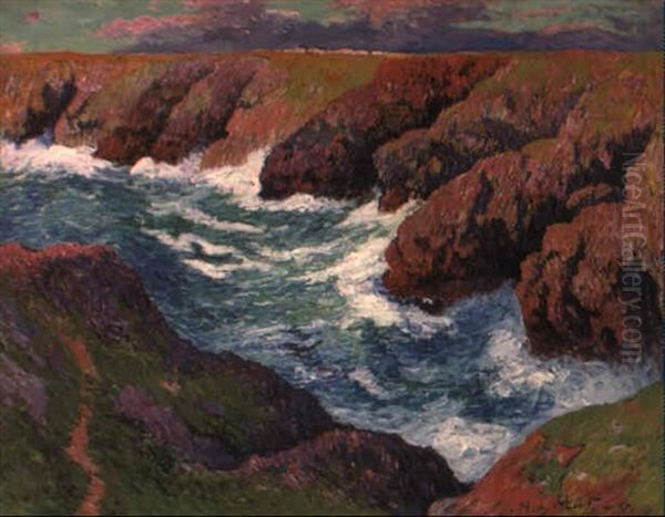 Les Falaises Roses, La Cote De L'enfer, Finistere Oil Painting by Henry Moret