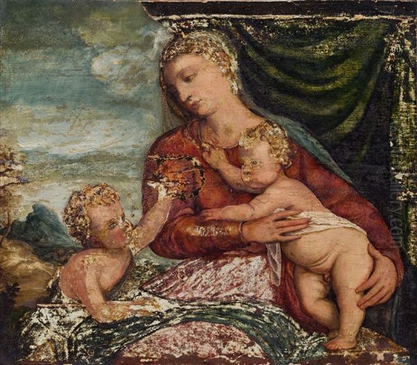 Madonna Mit Kind Und Johannesknaben Oil Painting by Alessandro Bonvicino (Moretto da Brescia)