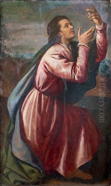 Saint Jean L'evangeliste (in 2 Parts) Oil Painting by Alessandro Bonvicino (Moretto da Brescia)