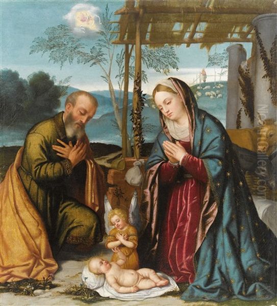 Die Geburt Christi Oil Painting by Alessandro Bonvicino (Moretto da Brescia)