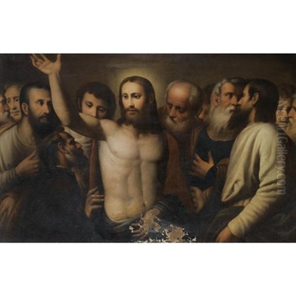Christ Amongst The Disciples Oil Painting by Alessandro Bonvicino (Moretto da Brescia)