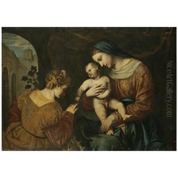 The Mystic Marriage Of Saint Catherine Oil Painting by Alessandro Bonvicino (Moretto da Brescia)