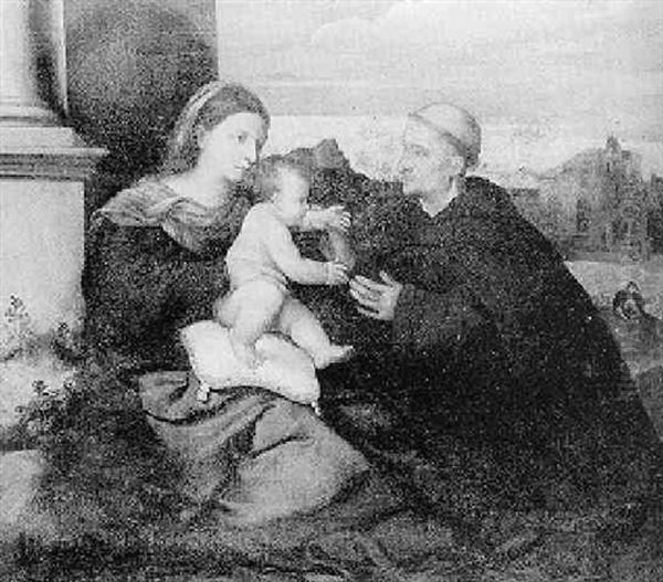 Madonna And Child Seated In A Landscape With St. Anthony Of Padua Oil Painting by Alessandro Bonvicino (Moretto da Brescia)