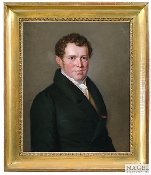 Portrait Des Ehemaligen Wurttembergischen Finanzministers Johann Christoph Von Herdegen (1787-1861) Im Grunen Gehrock. Portrait Der Katharine Rosine Von Herdegen, Geb. Hellmann (gest. 1863) Im Violetten Kleid Mit Weisem Spitzenkragen Oil Painting by Gottlob Wilhelm Morff
