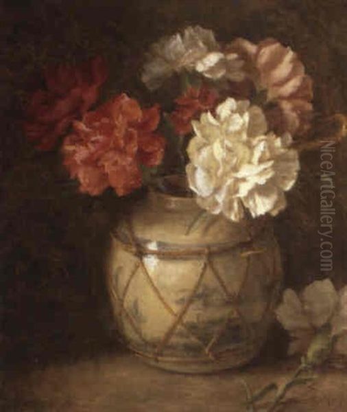Carnations And Roses Oil Painting by Alfred Morgan