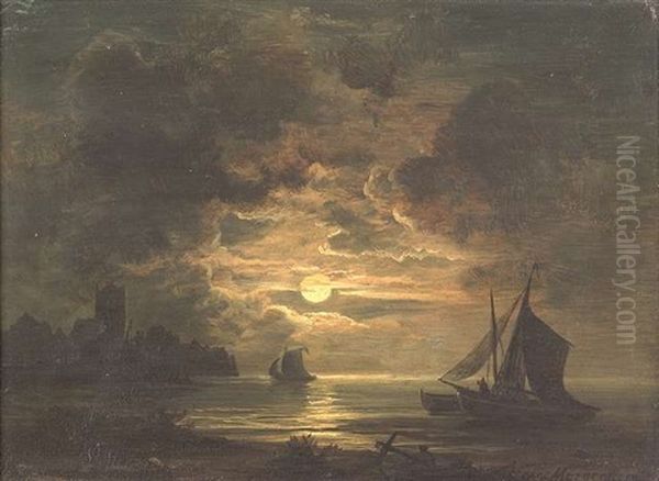 Mondnacht An Der Meereskuste Oil Painting by Christian Bernhard Morgenstern