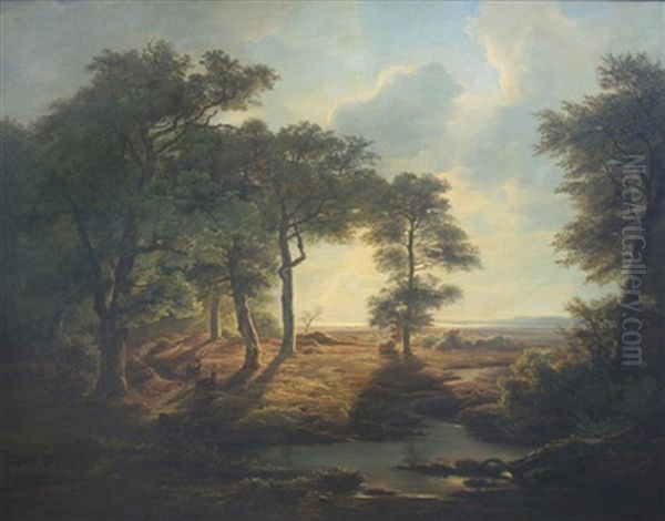 Romantische Landschaft Mit Hirschen An Einem Teich Oil Painting by Christian Bernhard Morgenstern