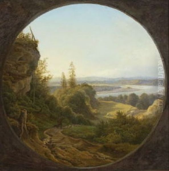 Gebirgige Flusslandschaft Mit Schafer Oil Painting by Christian Bernhard Morgenstern