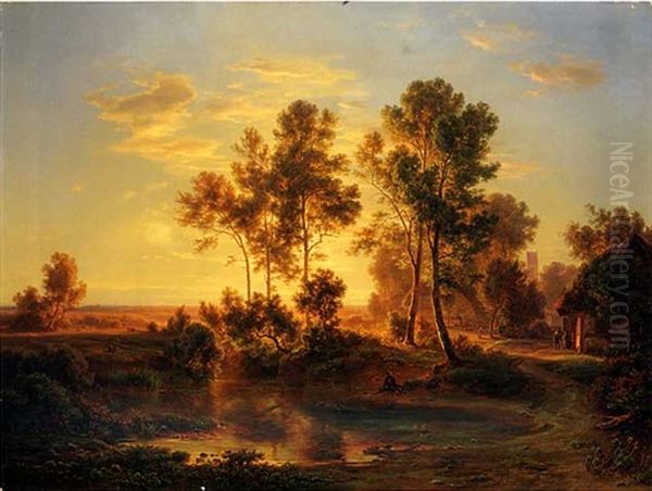 A Landscape At Dusk Oil Painting by Christian Bernhard Morgenstern