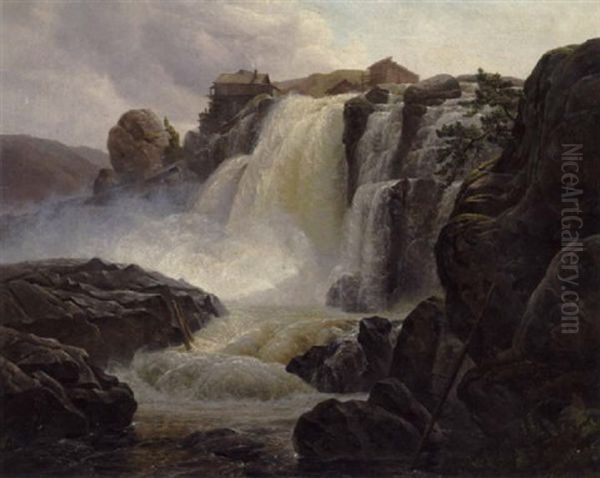 Wasserfall Bei Hoog Foss Oil Painting by Christian Bernhard Morgenstern
