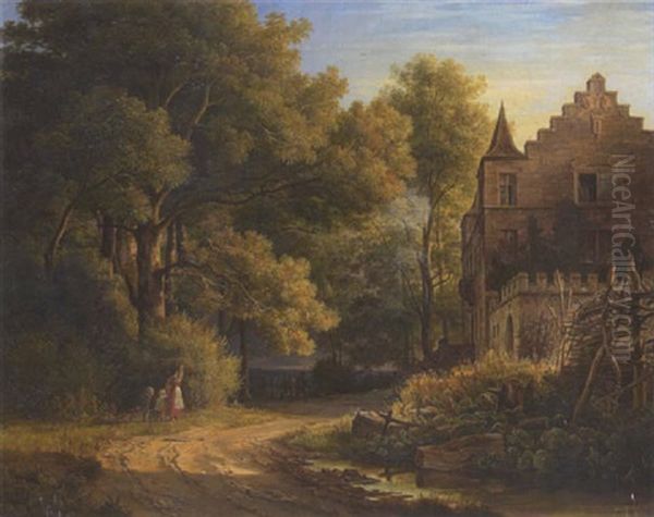 Ein Jagdschloss In Waldlandschaft Oil Painting by Christian Bernhard Morgenstern