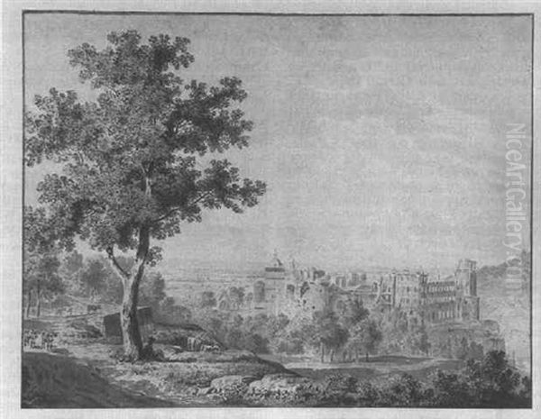 Blick Auf Heidelberger Schlos Ins Neckartal Oil Painting by Christian Bernhard Morgenstern