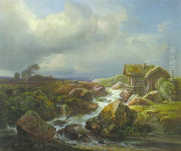 Blockhaus Am Wildbach (norwegen?) Oil Painting by Christian Bernhard Morgenstern