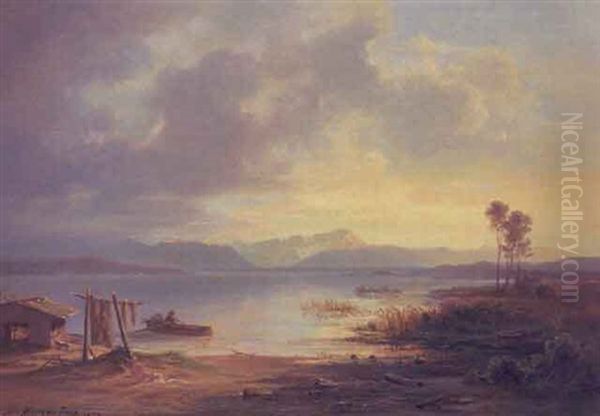 Blick Uber Den Starnberger See (?) An Einem Sommerabend Oil Painting by Christian Bernhard Morgenstern