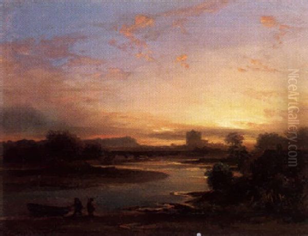 Abendliche Landschaft Am Flus Oil Painting by Christian Bernhard Morgenstern