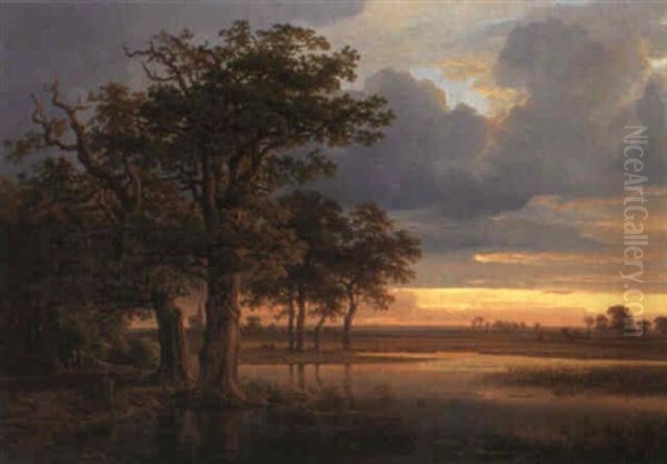 Landschaft Mit Alten Eichen Bei Sonnenuntergang Oil Painting by Christian Bernhard Morgenstern
