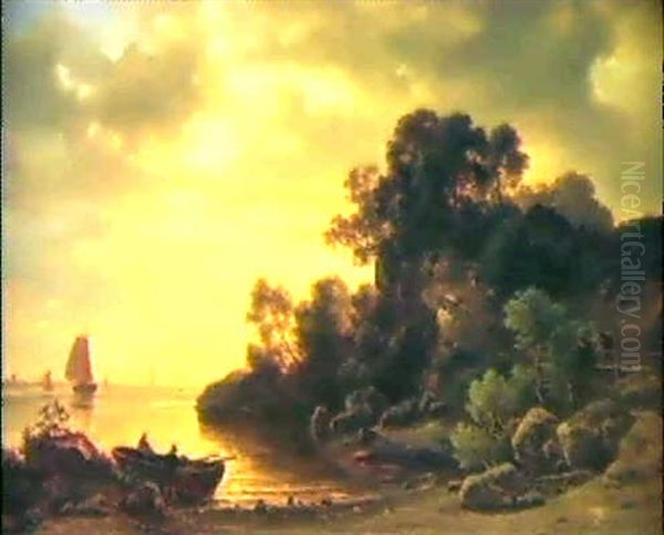 Kustenlandschaft Mit Booten Oil Painting by Christian Bernhard Morgenstern