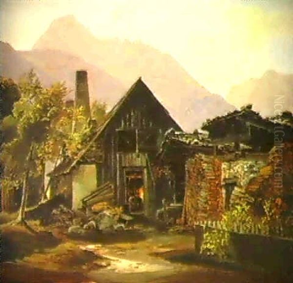 Hammerschmiede In Tirol Oil Painting by Christian Bernhard Morgenstern