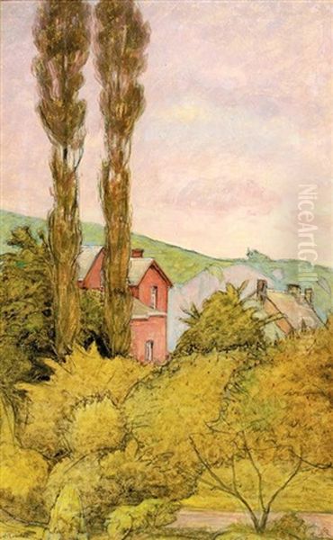 Paysage A La Maison Rouge Et Au Cypres Oil Painting by Auguste Morisot