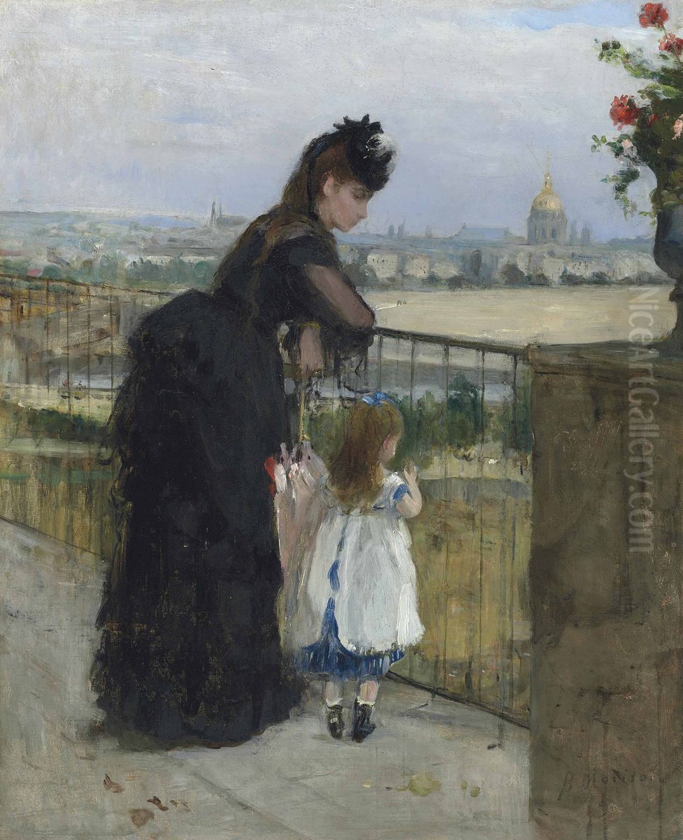 Femme Et Enfant Au Balcon Oil Painting by Berthe Morisot