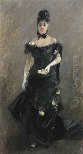 Femme En Noir Or Avant Le Theatre Oil Painting by Berthe Morisot