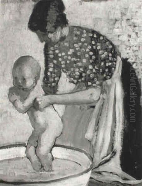 Beryl In Her Bath Oil Painting by Harry Morley