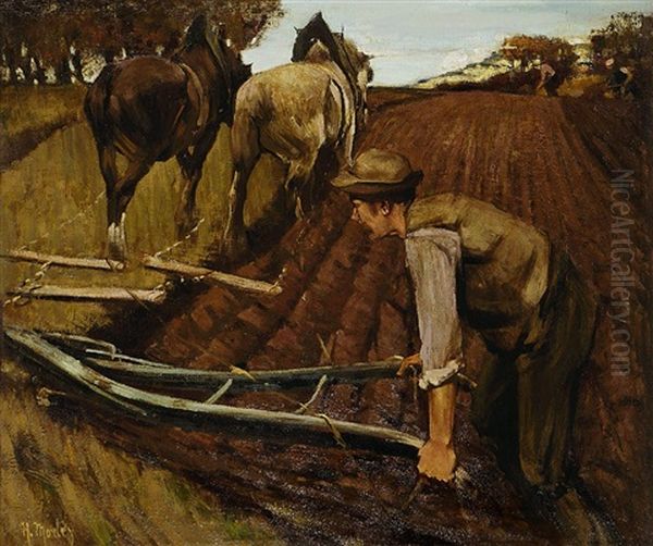 Pflugender Bauer Oil Painting by Henry Morley