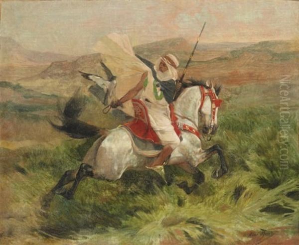 Fauconnier A Cheval Oil Painting by Aime-Nicolas Morot