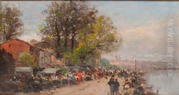 Les Bords De La Seine Oil Painting by Aime-Nicolas Morot