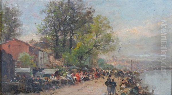 Guinguettes Au Bord Du Fleuve Oil Painting by Aime-Nicolas Morot