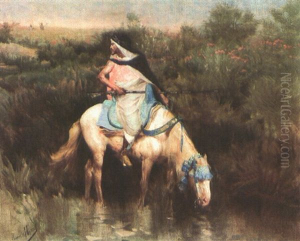 Cavalier A L'oued Oil Painting by Aime-Nicolas Morot