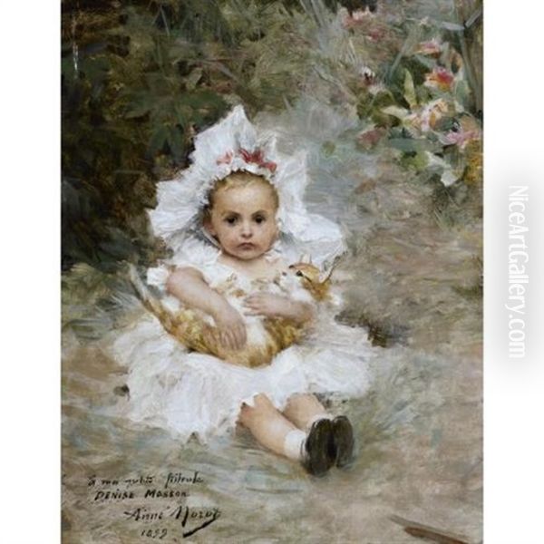 Denise Morot With A Cat Oil Painting by Aime-Nicolas Morot