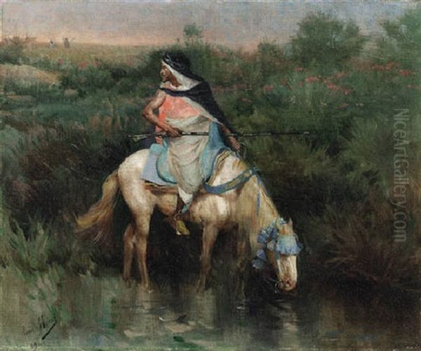 Watering His Horse Oil Painting by Aime-Nicolas Morot